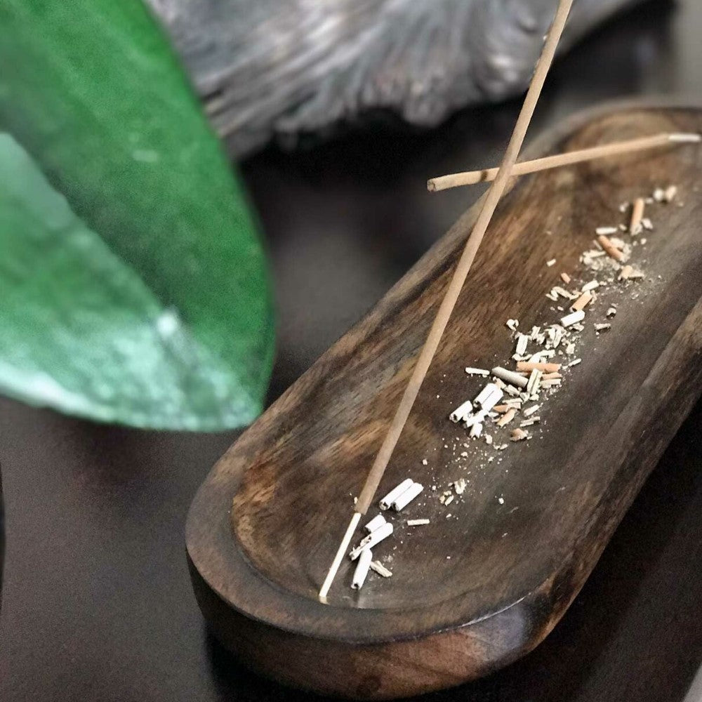 Kasa Style Wood Double Incense Sticks Holder Burner - Large Ash Catcher Handmade
