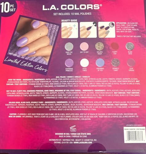 L.A. COLORS 10pc All Is Bright High Gloss Nail Polish Set, Stay Polished
