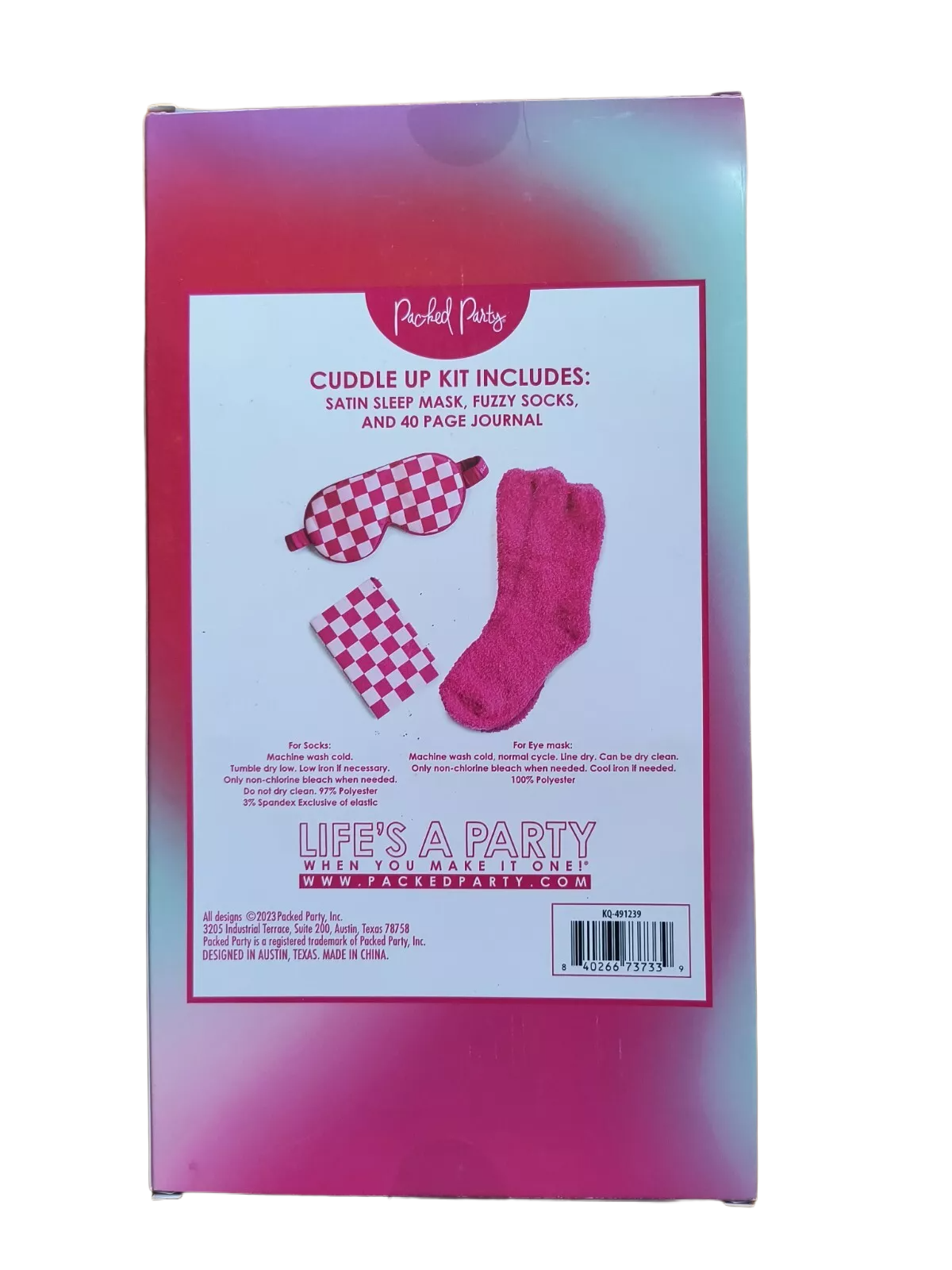 Packed Party Cuddle Up 3 Pieces Gift Set - Satin Sleep Mask, Fuzzy Socks, Journal