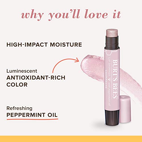 Burt's Bees Lip Balm, Moisturizing Lip Shimmer for Women, for All Day Hydration, with Vitamin E & Coconut Oil, 100% Natural, Champagne, 0.09 Ounce
