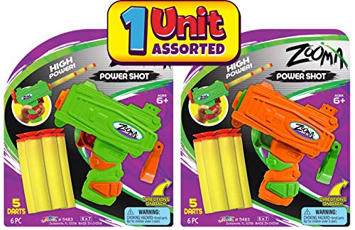 Fun-A-Ton Zooma Mini Pistol Dart Gun (1 Toy Gun Assorted) Plus 5 Small Soft Foam Darts Bullets for Kids & Adult, Boys Toys. Blaster Games. Party Favors Birthday Supplies Pinata Filler. 5483-1