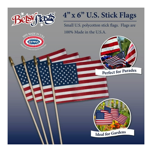 American Polycotton Stick Flag, 4" x 6" by Betsy Flags, 4-Pack