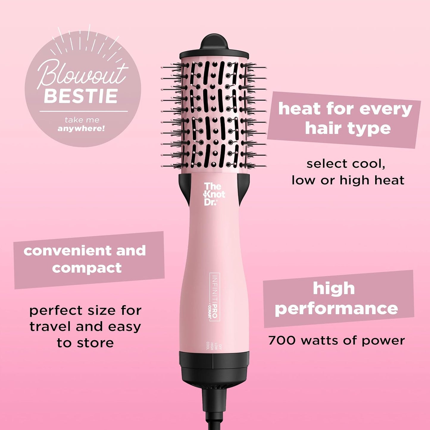 Infiniti Pro by Conair The Knot Dr All-in-One Compact Oval Hair Dryer Brush, Sapphire, 700 Watts