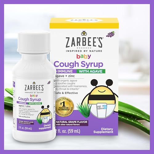 Zarbee's Baby Cough Syrup + Immune with Organic Agave + Zinc; Natural Grape Flavor; for Babies 6+ Months, 2 Fl Oz(Pack of 1)