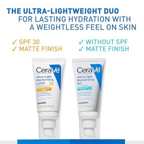 CeraVe Ultra-Light Moisturizing Lotion With SPF 30, Daily Face Moisturizer with SPF, Formulated with Hyaluronic Acid & Ceramides, Broad Spectrum SPF, Oil Free, Matte Finish, 1.7 Ounce