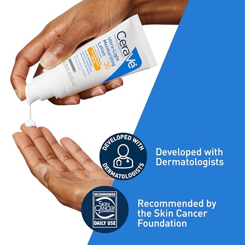 CeraVe Ultra-Light Moisturizing Lotion With SPF 30, Daily Face Moisturizer with SPF, Formulated with Hyaluronic Acid & Ceramides, Broad Spectrum SPF, Oil Free, Matte Finish, 1.7 Ounce