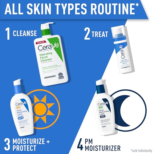 CeraVe AM Facial Moisturizing Lotion with SPF 30, Oil-Free Face Moisturizer with SPF, Formulated with Hyaluronic Acid, Niacinamide & Ceramides, Non-Comedogenic, Broad Spectrum Sunscreen, 3 Ounce