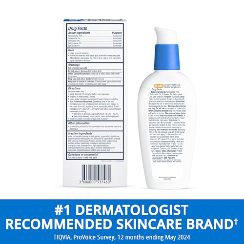 CeraVe AM Facial Moisturizing Lotion with SPF 30, Oil-Free Face Moisturizer with SPF, Formulated with Hyaluronic Acid, Niacinamide & Ceramides, Non-Comedogenic, Broad Spectrum Sunscreen, 3 Ounce