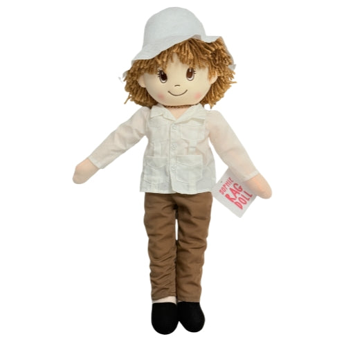 22" Sophie Decorative Boy Rag Doll - Brown Pants White Shirt, Hat and Necklace
