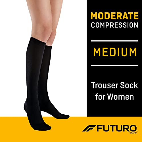 FUTURO-71042EN Trouser Socks for Women, Moderate Compression, 15-20 mm/Hg, Helps Improve Circulation to Help Minmize Swelling-Black Medium