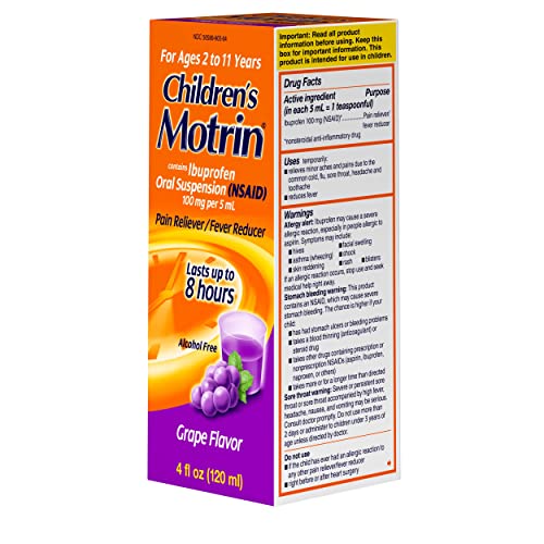 Motrin Children's Oral Suspension, Pain Relief, Ibuprofen, Grape Flavored, 4 Oz