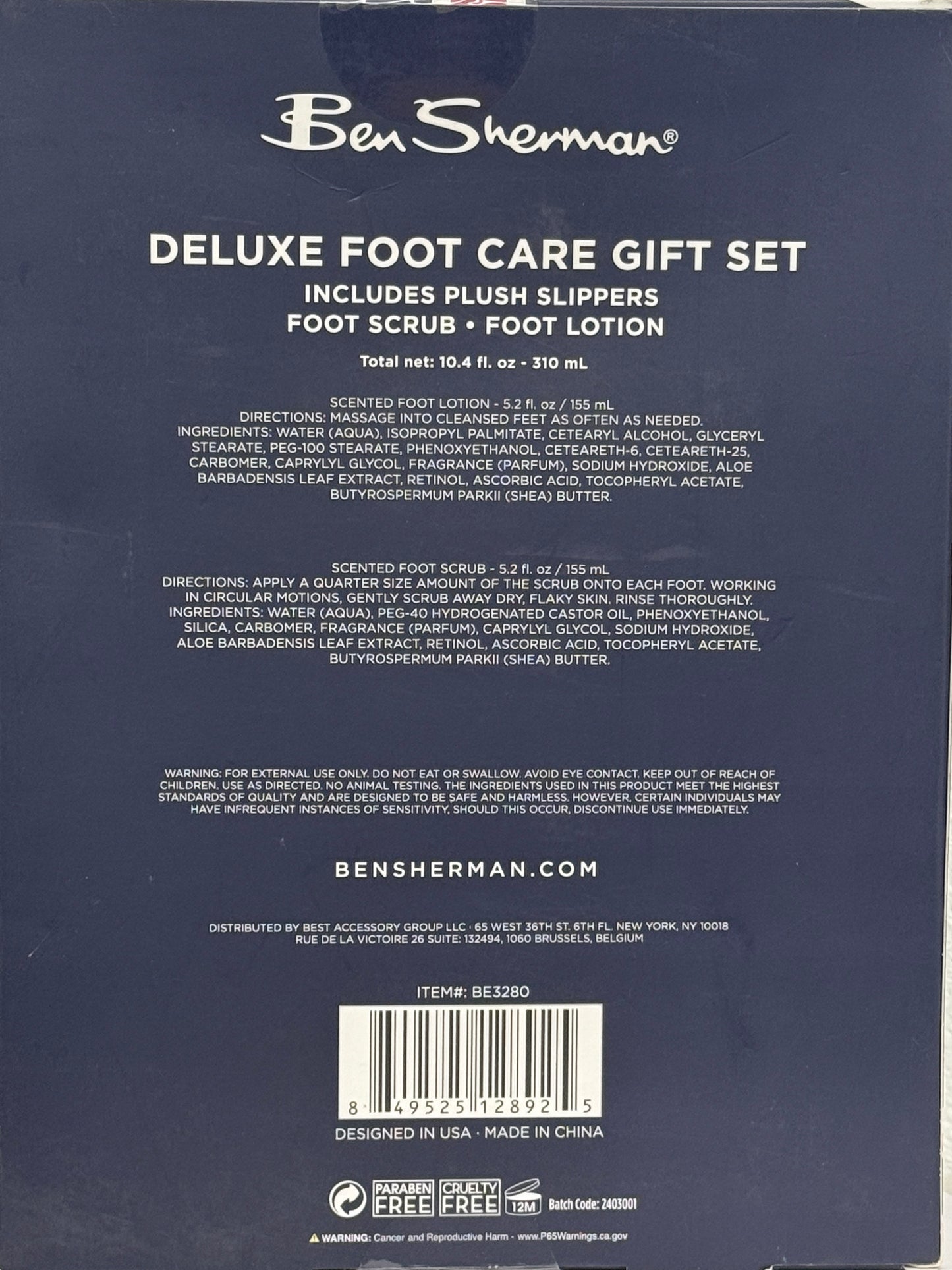 Ben Sherman Men's Delux Foot Care Gift Set - Plush Slippers, Foot Scrub and Foot Lotion