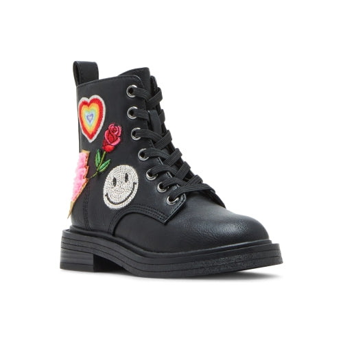 Steve Madden Girls Leader Patches Combat Boot, Black, 8 Little Kid