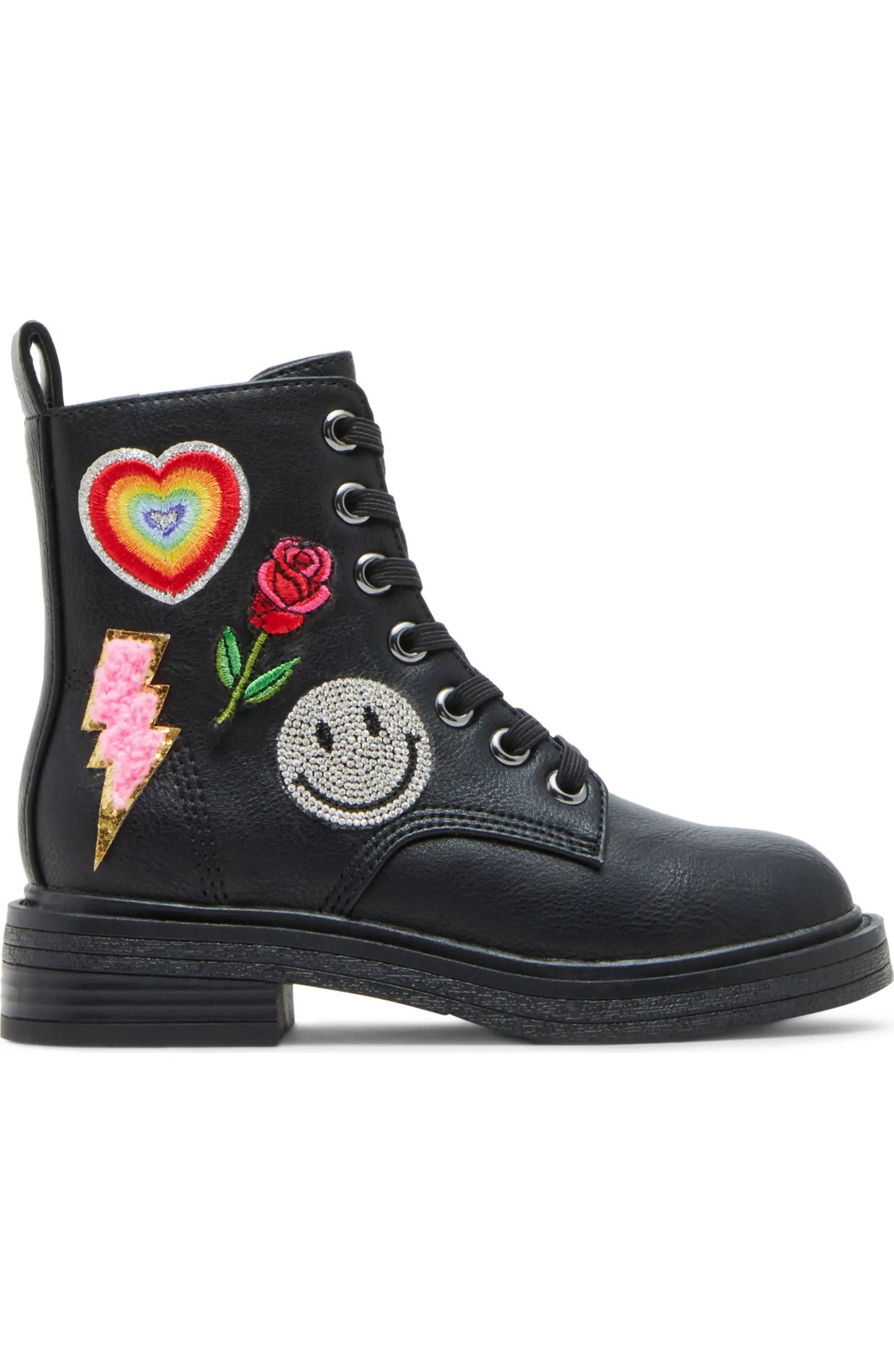 Steve Madden Girls Leader Patches Combat Boot, Black, 8 Little Kid