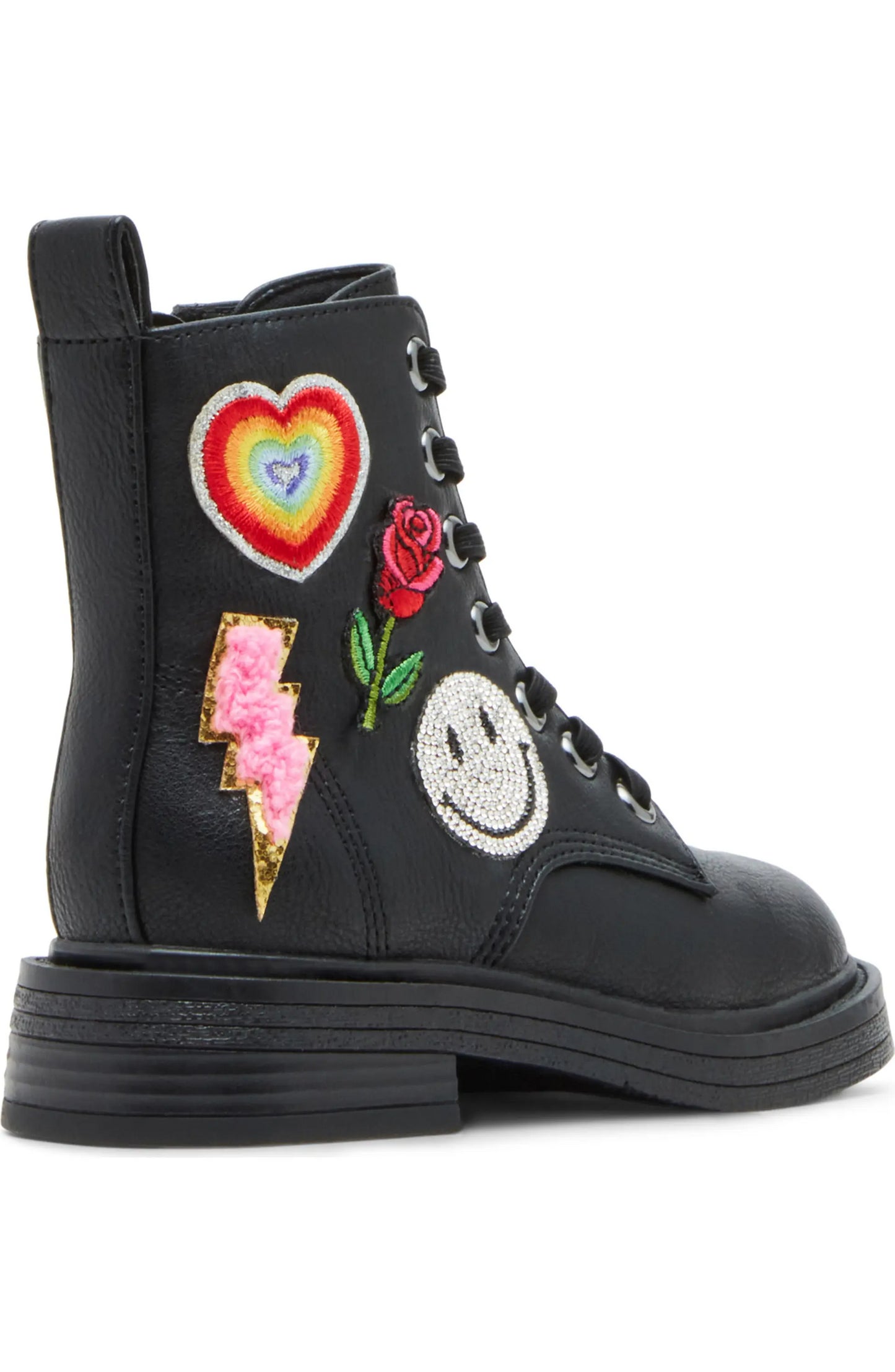 Steve Madden Girls Leader Patches Combat Boot, Black, 8 Little Kid