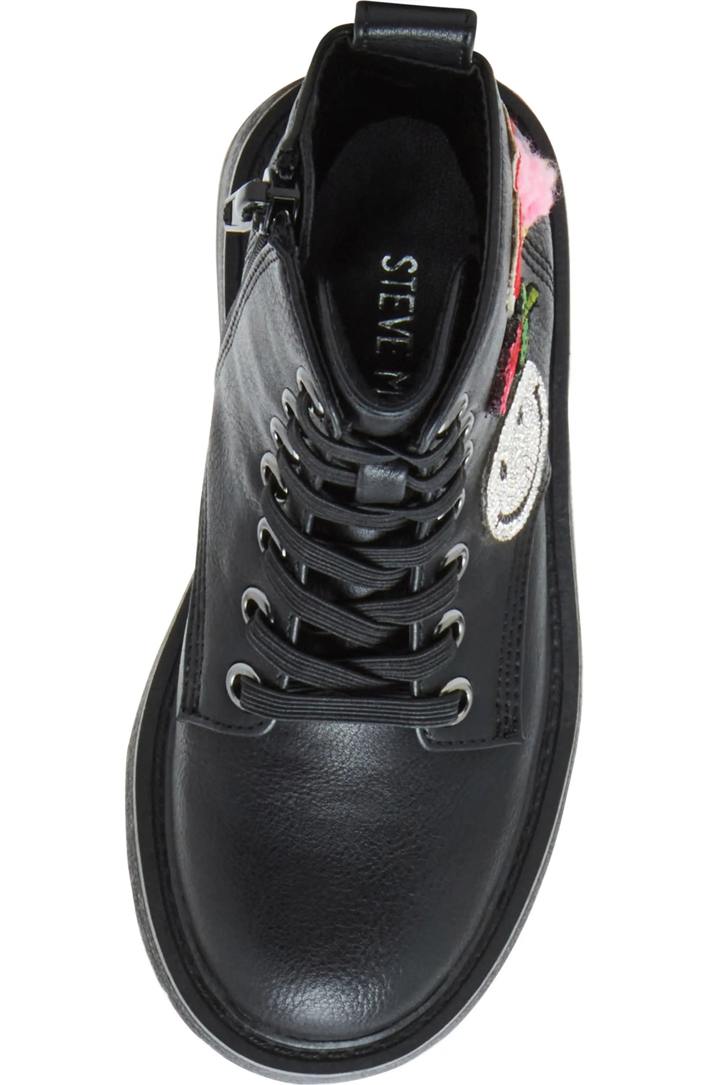 Steve Madden Girls Leader Patches Combat Boot, Black, 8 Little Kid