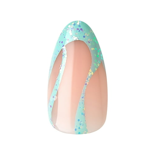 KISS Voguish Fantasy Medium Almond Glue-On Summer Nails, Green, 28 Pieces