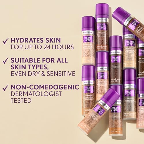 Covergirl Simply Ageless Skin Perfector Essence Foundation, 80 Deep, Tinted Skincare Makeup Hybrid, Sheer Tint, Radiant Finish, Glowy Finish, Vegan Formula, 1.0oz