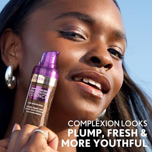 Covergirl Simply Ageless Skin Perfector Essence Foundation, 80 Deep, Tinted Skincare Makeup Hybrid, Sheer Tint, Radiant Finish, Glowy Finish, Vegan Formula, 1.0oz