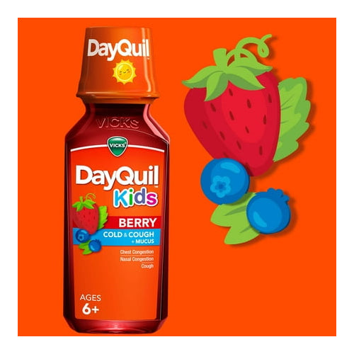 Vicks DayQuil Kids Cold and Cough Liquid, Cold Medicine for Children, Berry, 8 Fl oz