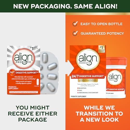 Align Probiotics, Probiotic Supplement for Daily Digestive Health, 28 capsules, #1 Recommended Probiotic by Gastroenterologists (Packaging May Vary)