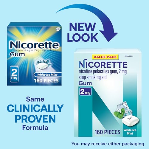 Nicorette 2mg Nicotine Gum to Help Quit Smoking - White Ice Mint Flavored Stop Smoking Aid, 160 Count