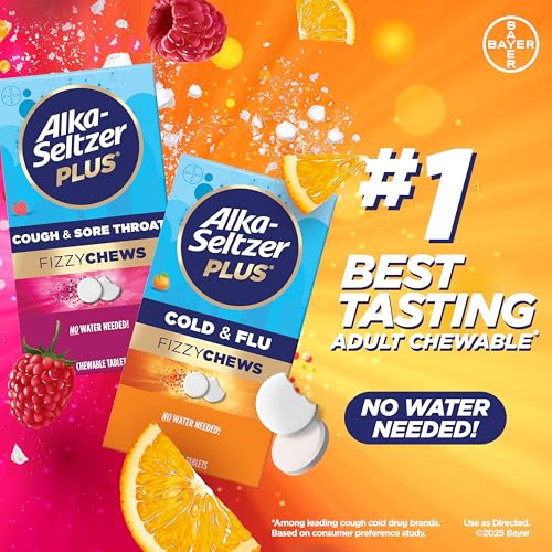 Alka-seltzer Plus Cold & Flu FizzyChews, No Water Needed, On The Go Cold Medicine for Adults, Orange Flavor, 24 Count