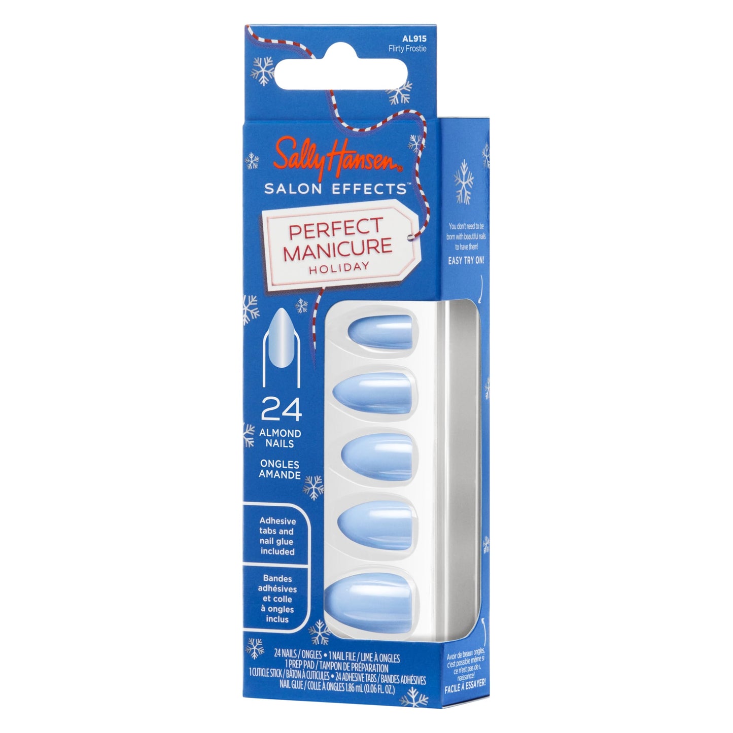 Sally Hansen Salon Effects® Perfect Manicure, Flirty Frostie, Press On Nails, Non-Damaging Adhesive Tabs, File, and Alcohol Pad Included