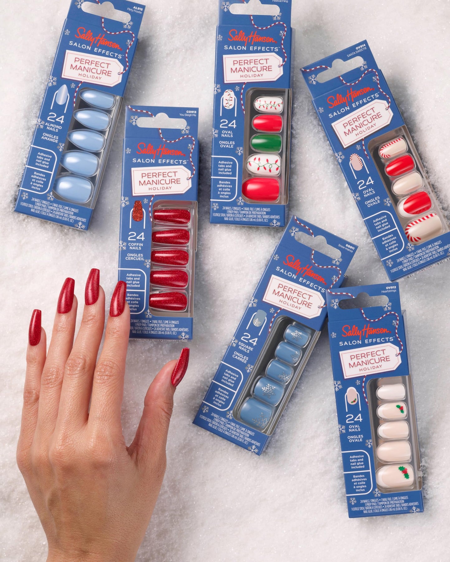 Sally Hansen Salon Effects® Perfect Manicure, Flirty Frostie, Press On Nails, Non-Damaging Adhesive Tabs, File, and Alcohol Pad Included