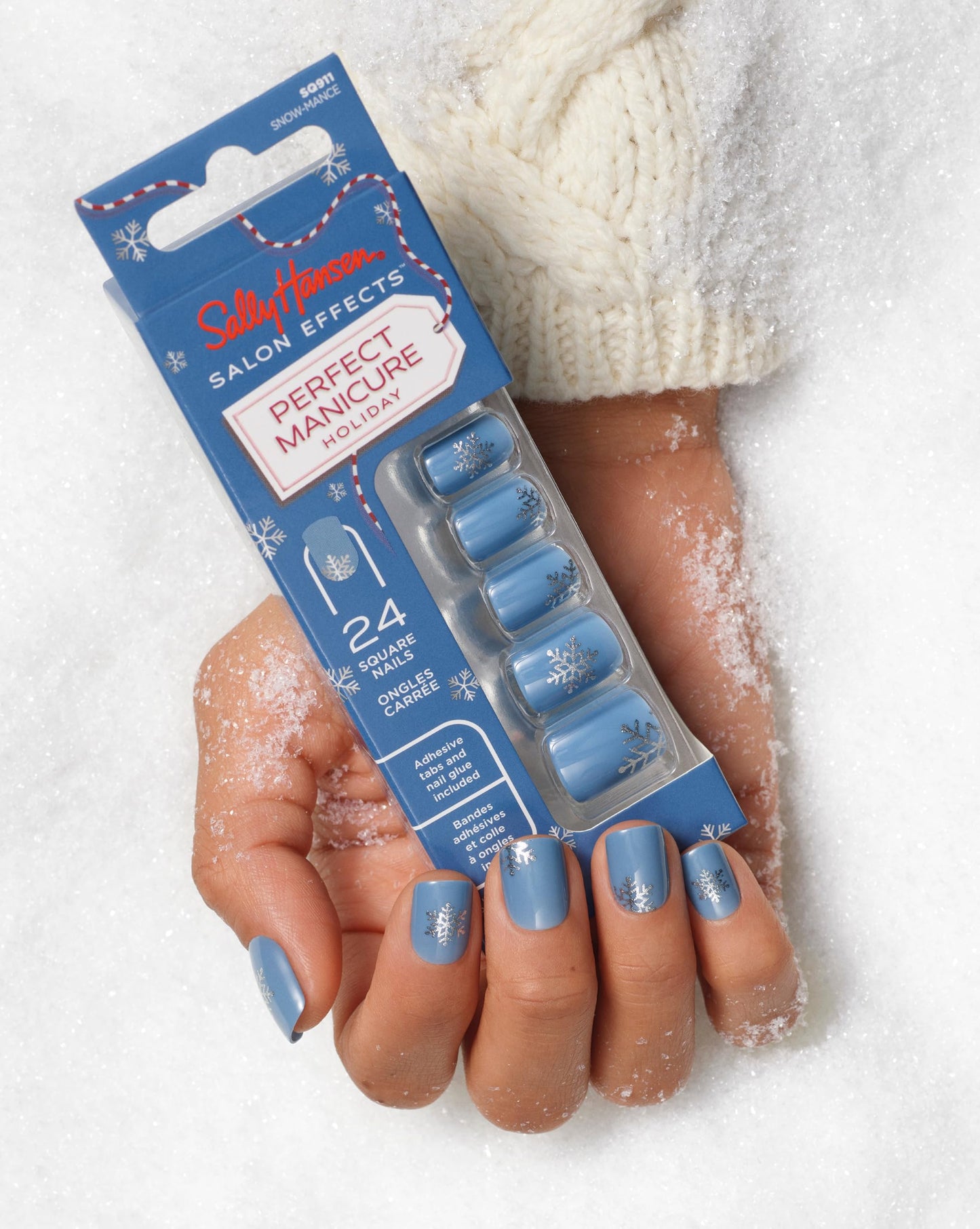 Sally Hansen Salon Effects® Perfect Manicure, Flirty Frostie, Press On Nails, Non-Damaging Adhesive Tabs, File, and Alcohol Pad Included