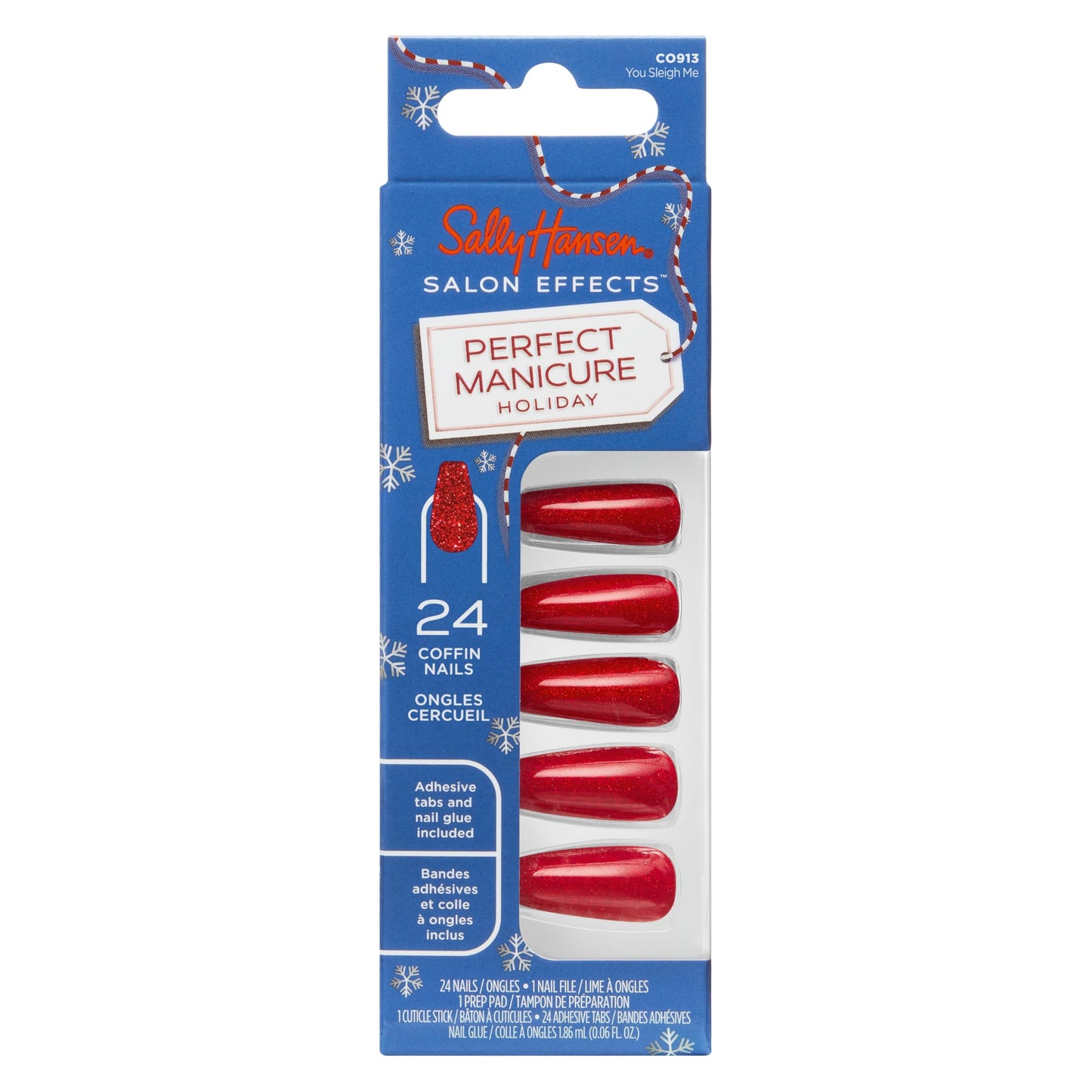 Sally Hansen Salon Effects® Perfect Manicure, You Sleigh Me, Press On Nails, Non-Damaging Adhesive Tabs, File, and Alcohol Pad Included