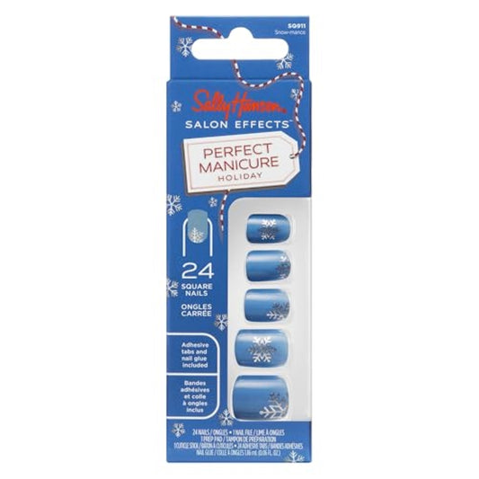 Sally Hansen Salon Effects® Perfect Manicure, Snow-mance, Press On Nails, Non-Damaging Adhesive Tabs, File, and Alcohol Pad Included
