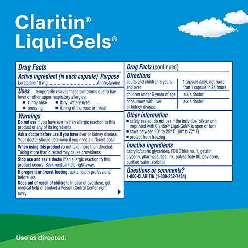 Claritin Liqui-Gels 24 Hour Allergy Relief, Non-Drowsy Allergy Medicine, Loratadine Antihistamine Capsules, 30 Count