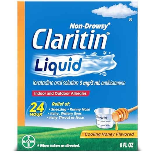 Claritin® Liquid, Allergy Medicine for Adults, 24-Hour Non-Drowsy Loratadine 5mg, Antihistamine, Cooling Honey Flavored, 8 fl. oz