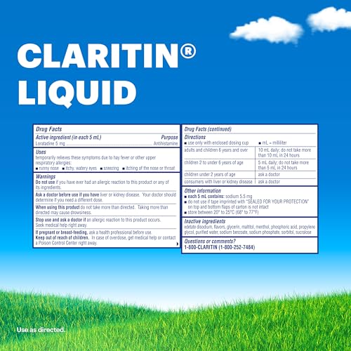 Claritin® Liquid, Allergy Medicine for Adults, 24-Hour Non-Drowsy Loratadine 5mg, Antihistamine, Cooling Honey Flavored, 8 fl. oz