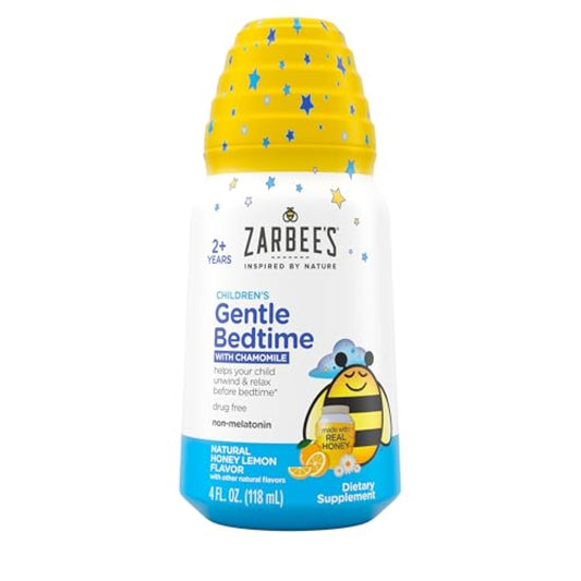 Zarbee's Gentle Bedtime Liquid for Kids - Melatonin-Free Blend of Natural Honey, Lemon, and Chamomile Helps Children Unwind and Relax to Prepare for Sleep, 4oz