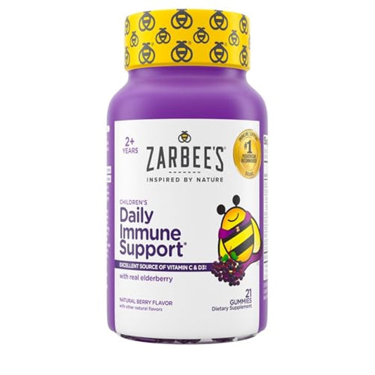 Zarbee's Elderberry Gummies for Kids with Vitamin C; Zinc & Elderberry; Daily Childrens Immune Support Vitamins Gummy for Children Ages 2 and Up; Natural Berry Flavor; 21 Count