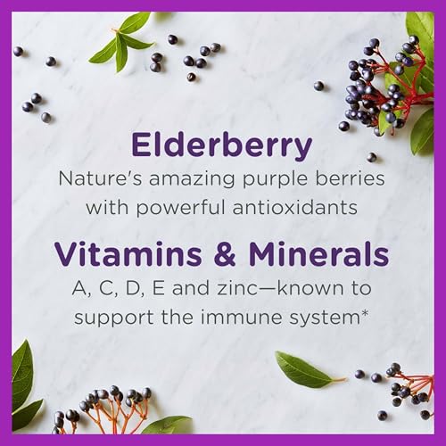 Zarbee's Elderberry Gummies for Kids with Vitamin C; Zinc & Elderberry; Daily Childrens Immune Support Vitamins Gummy for Children Ages 2 and Up; Natural Berry Flavor; 21 Count