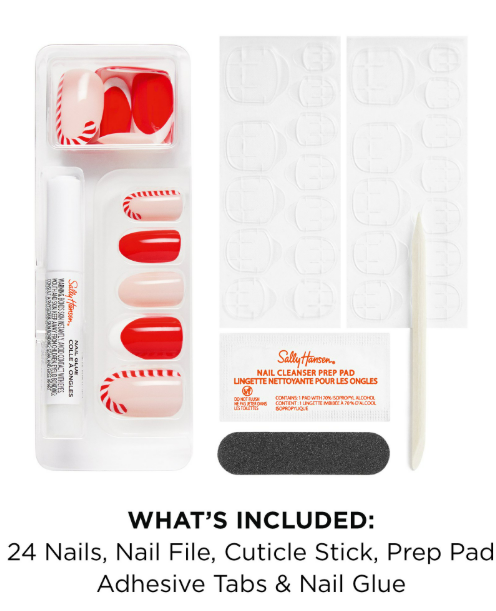Sally Hansen Salon Effects® Perfect Manicure, Santa Sweetie, Press On Nails, Non-Damaging Adhesive Tabs, File, and Alcohol Pad Included