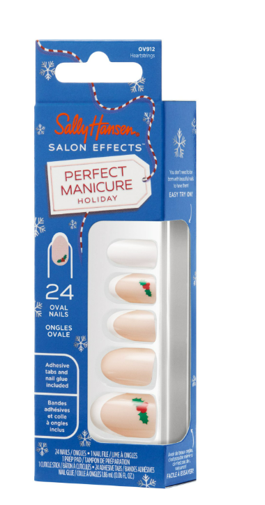 Sally Hansen Salon Effects® Perfect Manicure, Holiday Heartstrings, Press On Nails, Non-Damaging Adhesive Tabs, File, and Alcohol Pad Included