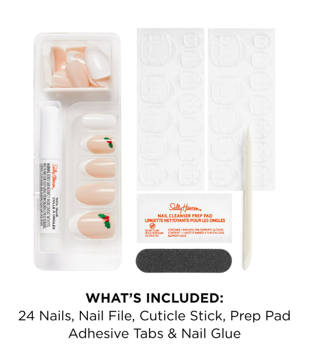Sally Hansen Salon Effects® Perfect Manicure, Holiday Heartstrings, Press On Nails, Non-Damaging Adhesive Tabs, File, and Alcohol Pad Included