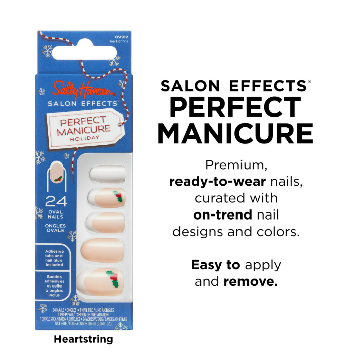 Sally Hansen Salon Effects® Perfect Manicure, Holiday Heartstrings, Press On Nails, Non-Damaging Adhesive Tabs, File, and Alcohol Pad Included