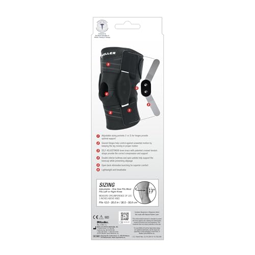 MUELLER Sports Medicine Self Adjusting Hinged Knee Brace for Men and Women, Knee Stabilizer for Compression and Pain Relief Support, Ideal for Arthritis, Sprains, Black, One Size