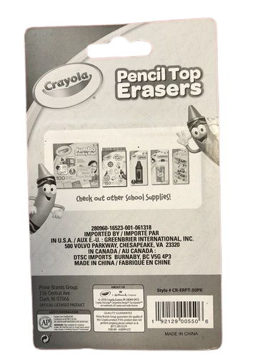 Crayola Crayon Tip Pencil Top Erasers 30 count package New