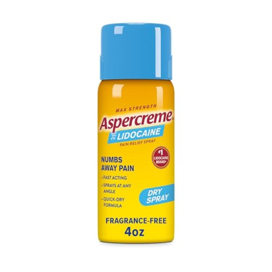 Aspercreme Lidocaine Dry Spray Soothes Aggravated Nerves, Numbing Topical Pain Relief Spray with Max-Strength 4% Lidocaine Sprays at Any Angle, 4 Oz.