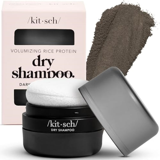 Kitsch Dry Shampoo Powder for Women & Men Dry Shampoo for Dark Hair w/Rice Protein - Unscented, Volumizing, No White Cast, Non Toxic, Non Aerosol, Organic, Paraben & Benzene Free, Travel Size - 8g