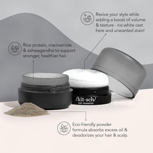 Kitsch Dry Shampoo Powder for Women & Men Dry Shampoo for Dark Hair w/Rice Protein - Unscented, Volumizing, No White Cast, Non Toxic, Non Aerosol, Organic, Paraben & Benzene Free, Travel Size - 8g