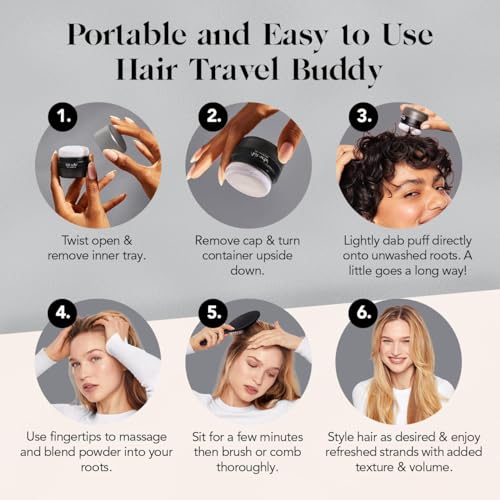 Kitsch Dry Shampoo Powder for Women & Men Dry Shampoo for Dark Hair w/Rice Protein - Unscented, Volumizing, No White Cast, Non Toxic, Non Aerosol, Organic, Paraben & Benzene Free, Travel Size - 8g