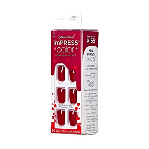 Impress Color Press-On Manicure Limited Edition Valentine Nails, ‘Stuck Together’, 30 Count, Red, Short, 3.0 Ounce