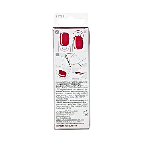 Impress Color Press-On Manicure Limited Edition Valentine Nails, ‘Stuck Together’, 30 Count, Red, Short, 3.0 Ounce